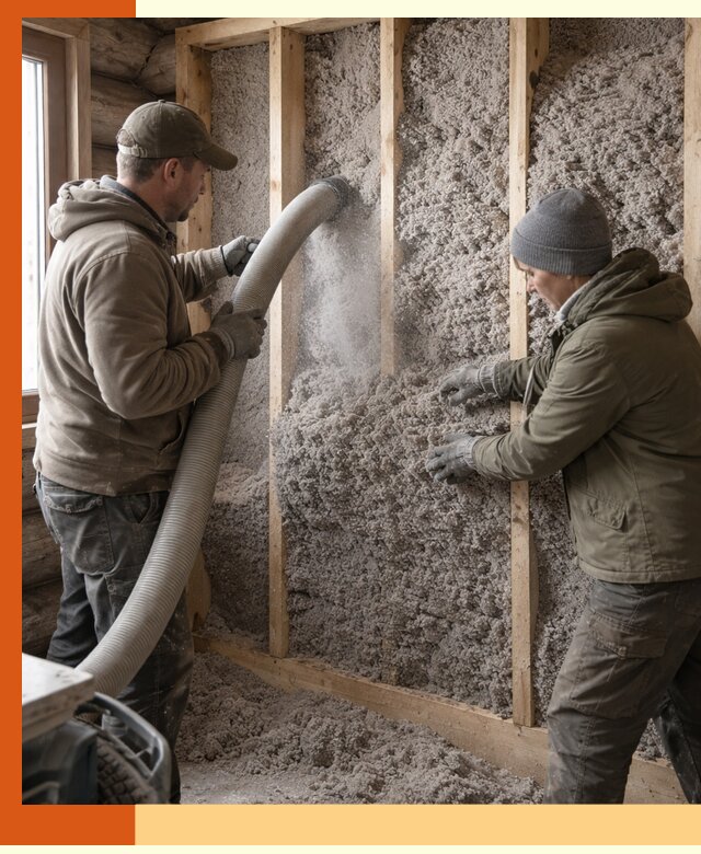 Утепление бревенчатого дома эковатой в Чебоксарах